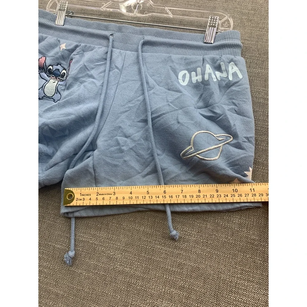 Disney Lilo & Stitch Lounge Shorts Girls M8/10 Blue Fleece Lined Embroidered